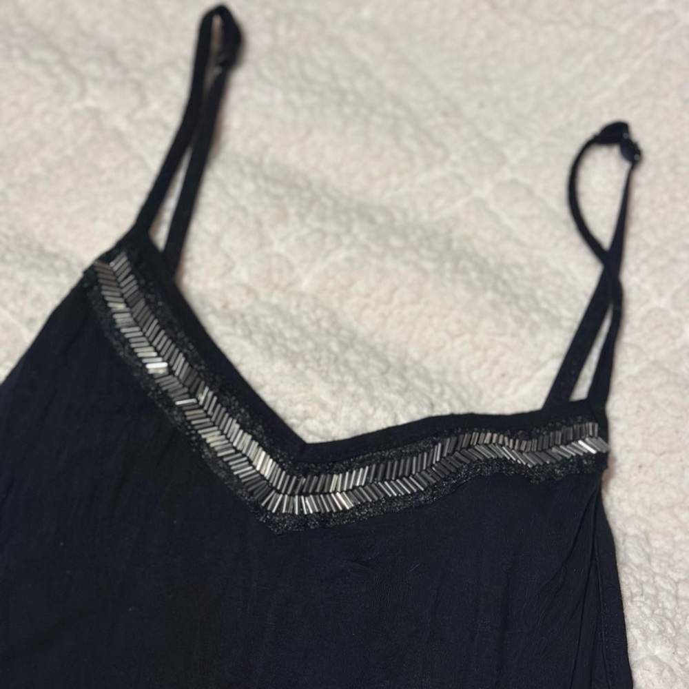 Black Spaghetti Strap Top with Silver Accents